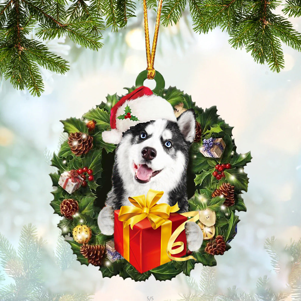 Husky Christmas Gift Box - Dog Ornament (Printed On Both Sides) 1022