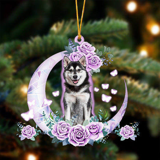 Husky Flower And Moon - Dog Ornament (Printed On Both Sides) 1022