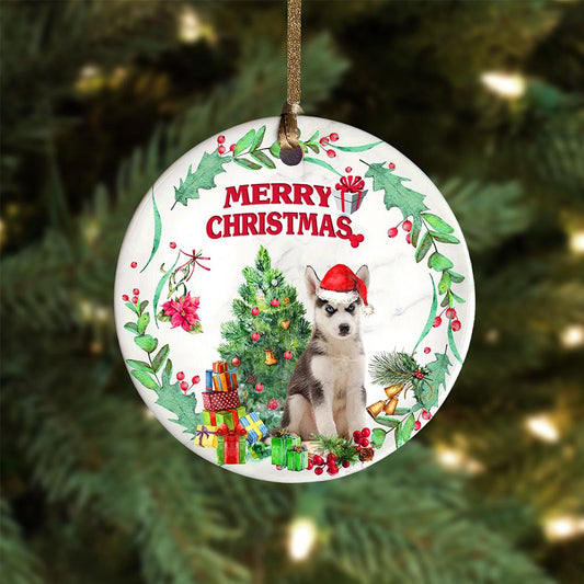 Husky Pine Tree Merry Christmas - Dog Ornament (Printed On Both Sides) 1022
