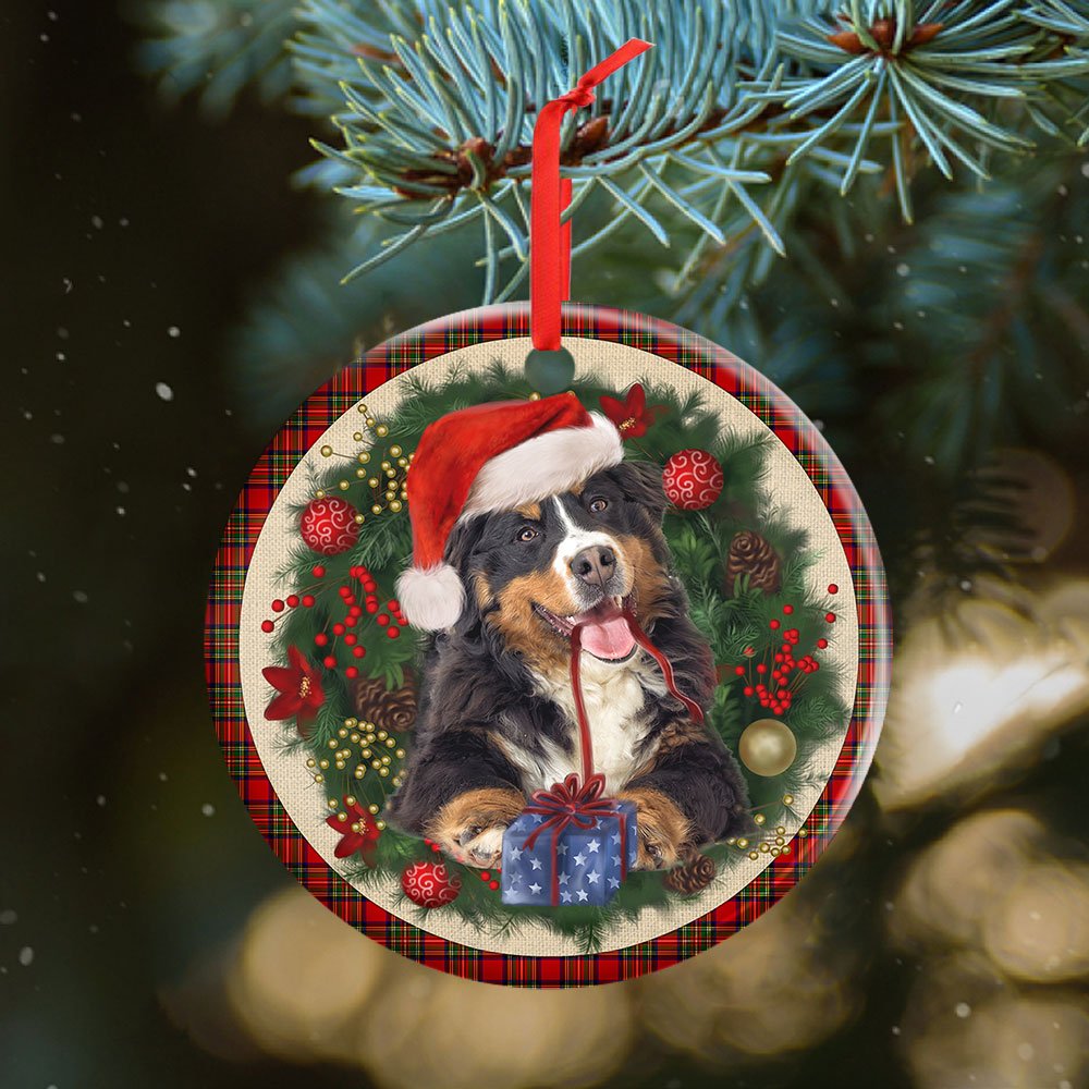 Bernese Mountain Red Christmas Wreath - Dog Ornament (Printed On Both Sides) 1122