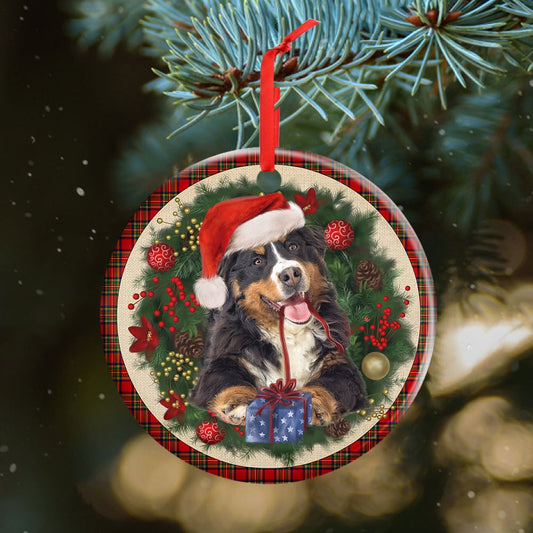 Bernese Mountain Red Christmas Wreath - Dog Ornament (Printed On Both Sides) 1122